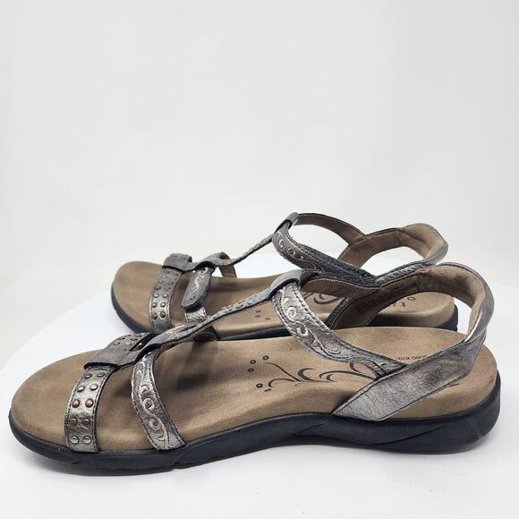 Taos Taos Replay Abeo Biosystem Sandals Women 10 Pewter Leather Stud Embroidered - Picture 8 of 15
